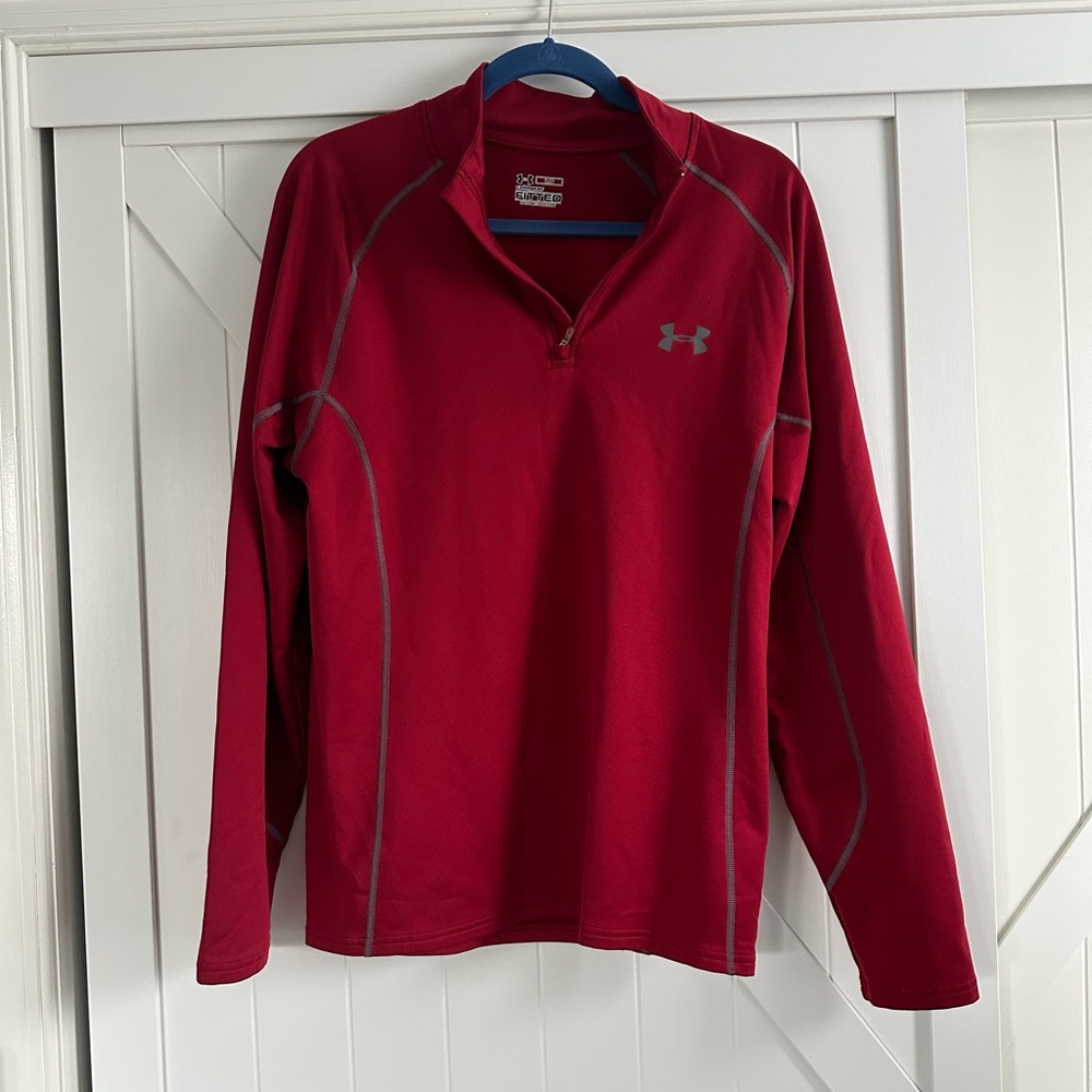 Men’s Under Armour Cold Gear Fitted Red Quarter Zip Long Sleeve Pullover Large